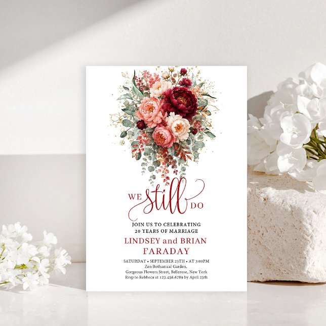 Luksusfull Djupröd Boho Löftesförnyelse Inbjudan (Opulent Deep Red Boho Vow Renewal Invitation

)