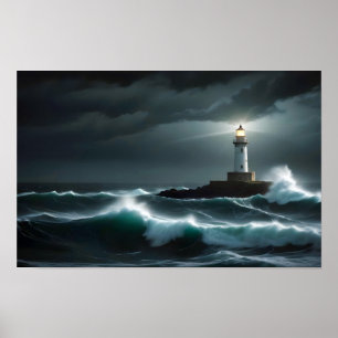 Luktfyr Landskapskusten Vinkara natthavet Poster