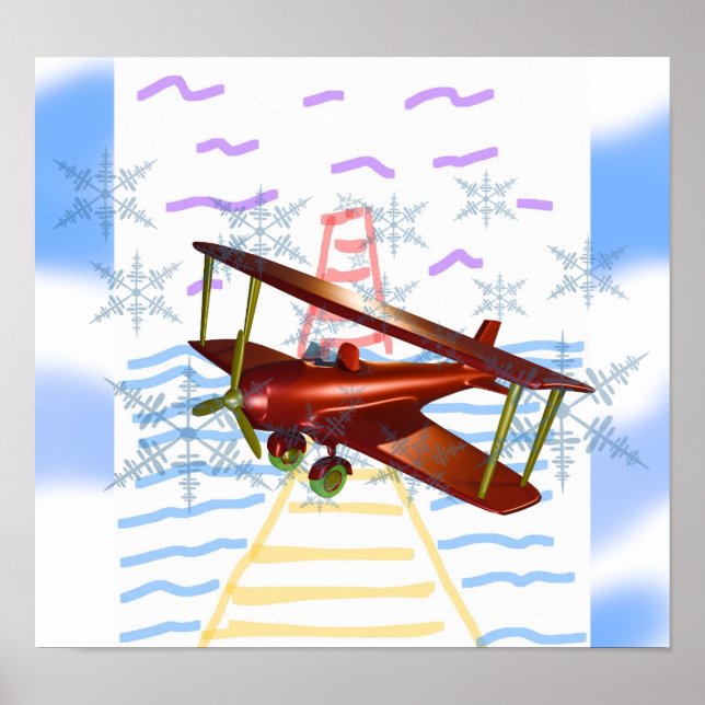 Luktfyr Pier Biplane Blue Vågar Poster (Framsidan)