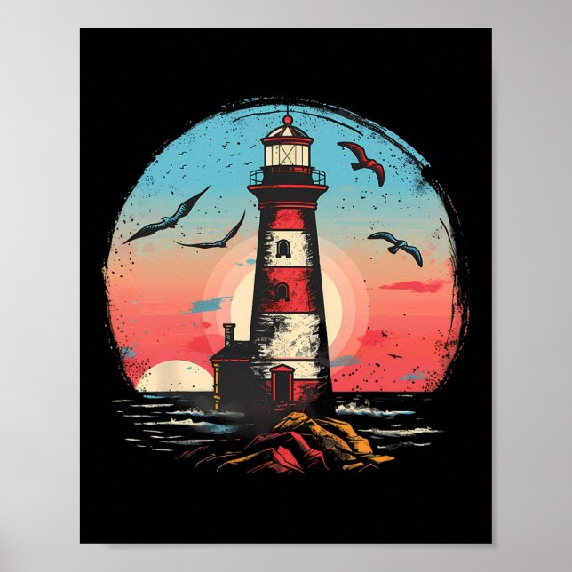Luktfyr Seaside House Sailing Sea Boot Light Poster (Framsidan)