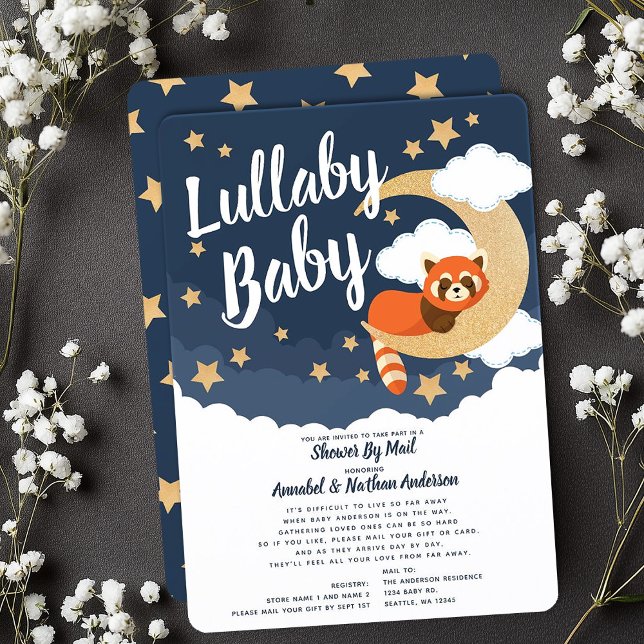 Lullaby Baby Red Panda Måne Baby Shower by Mail Inbjudningar (Skapare uppladdad)
