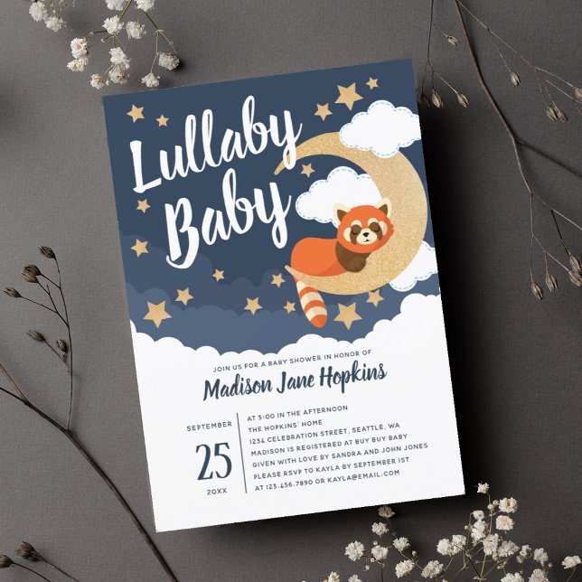 Lullaby Baby Red Panda Måne Baby Shower Inbjudningar (Skapare uppladdad)