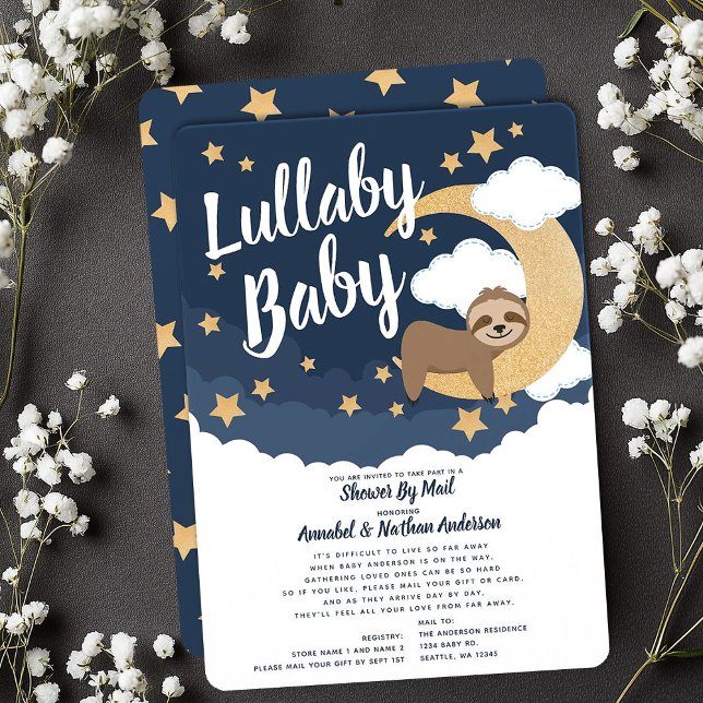 Lullaby Baby Sloth Måne Baby Shower efter post Inbjudningar (Skapare uppladdad)