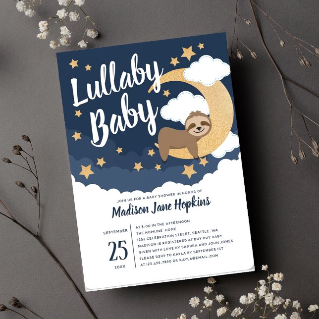 Lullaby Baby Sloth Måne Baby Shower Inbjudningar (Skapare uppladdad)