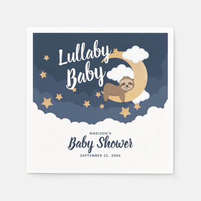 Lullaby Baby Sloth Måne Baby Shower Pappersservett (Framsidan)