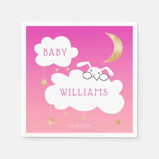 Lullaby Bunny Baby Shower Rosa Guld Pappersservett (Framsidan)