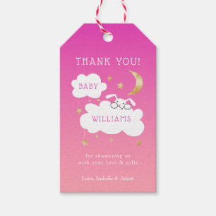 Lullaby Bunny Måne Stars Baby Shower Rosa Presentetikett