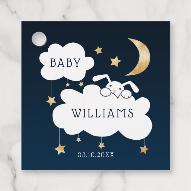 Lullaby Theme Navy Guld Baby Shower Gåvor Etiketter (Framsida)