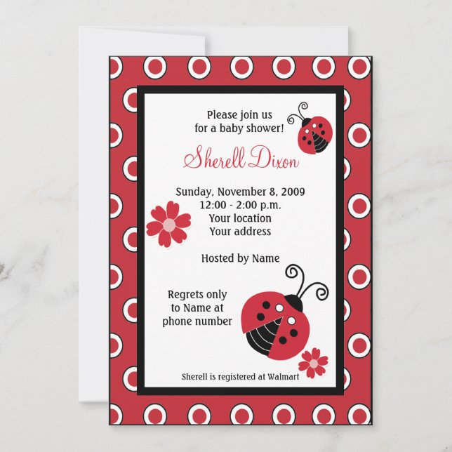 Lullabye Ladybug 5x7 Red Trendig Inbjudningar (Framsida)