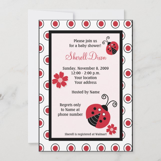 Lullabye Ladybug 5x7 Rosa Trendig Inbjudan (Framsida)