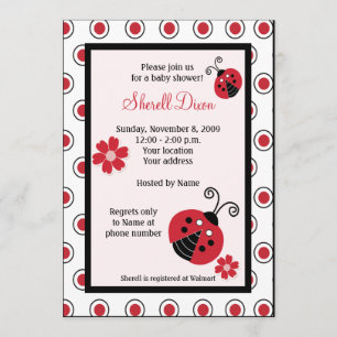 Lullabye Ladybug 5x7 Rosa Trendig Inbjudan