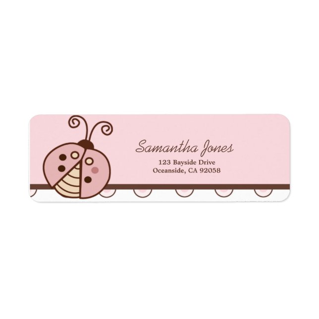 Lullabye Ladybug Trendig Rosa Dot Address Label Returadress Etikett (Framsidan)