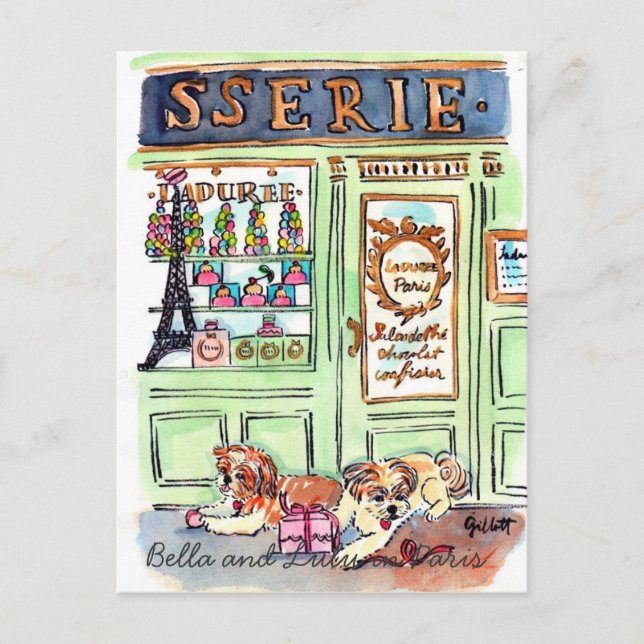Lulu och Bella går till Paris vykort (Framsida)