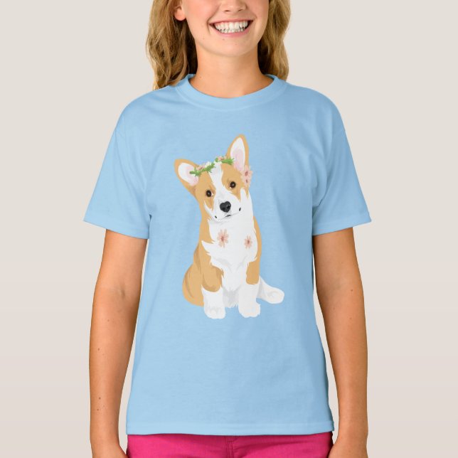 LuluBelle den nätt corgien med blommakronan T Shirt (Framsida)