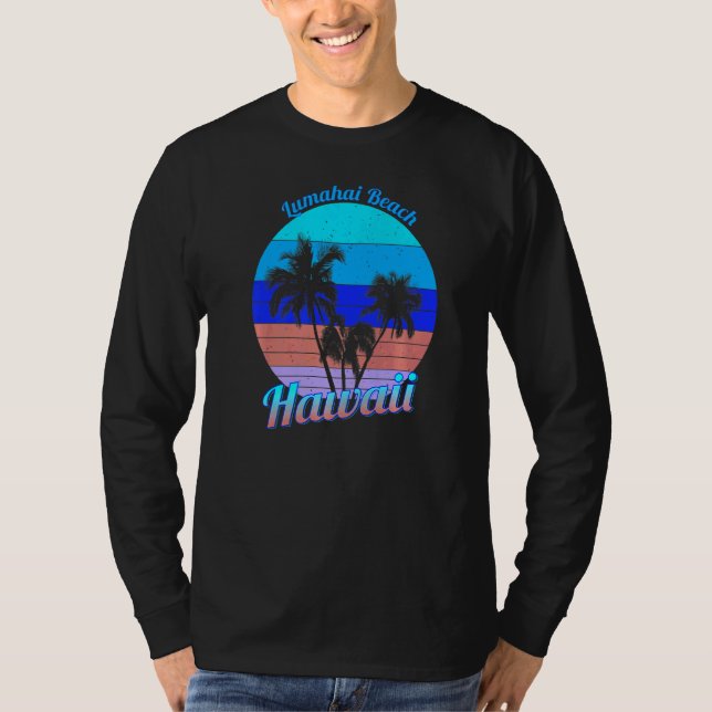 Lumahai Beach Hawaii Retro Tropical Handflatan Trä T Shirt (Framsida)