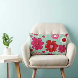 Lumbar cushion with garden flowers and hearts lumbarkudde