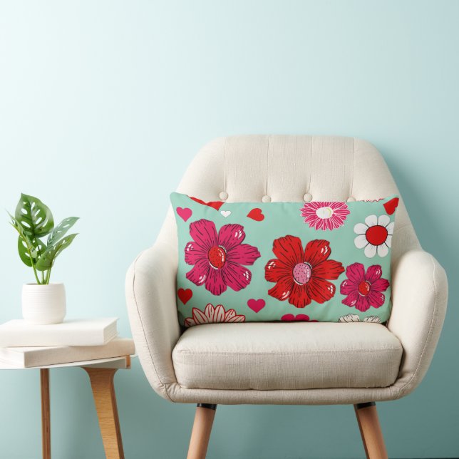 Lumbar cushion with garden flowers and hearts lumbarkudde (Stol)