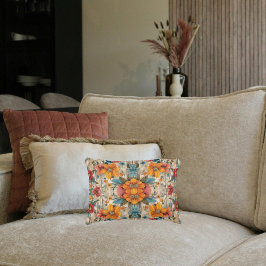 Lumbar för färgstarka roustiska blommor prydnadskudde