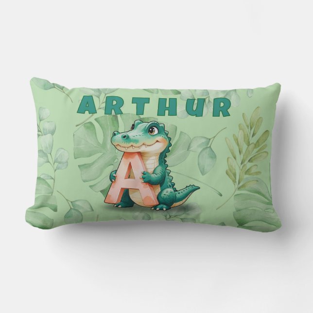 Lumbar Pillow – Jungle Alligator – Custom Name Lumbarkudde (Framsida)