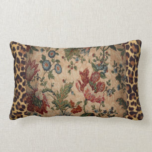Lumbaren kudder i leopard- och blommigttyg lumbarkudde