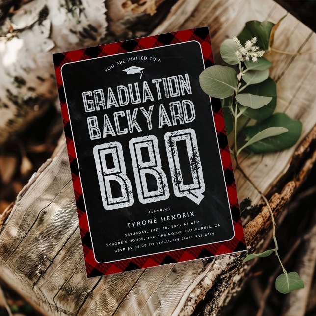 Lumbarjack Rödrutig Trädgårds BBQ Examenfest Inbjudningar (Skapare uppladdad)