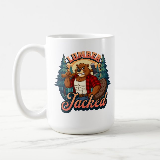 Lumber Jacked Beaver Funny Lumberjack Pun Design Kaffemugg (Vänster)