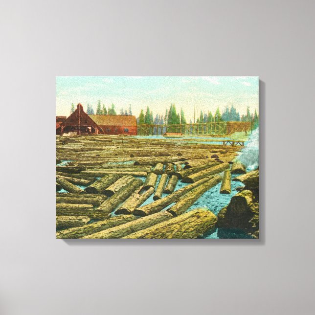 Lumber Mill and Dam, floden fylld med Canvastryck (Framsida)