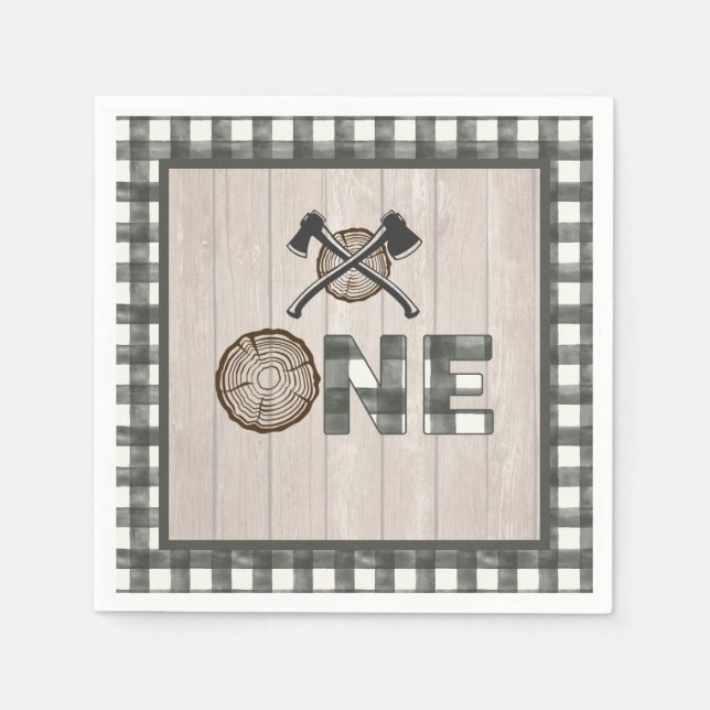 Lumberjack 1:a födelsedag Napkin - Axes White ONE Pappersservett (Framsidan)