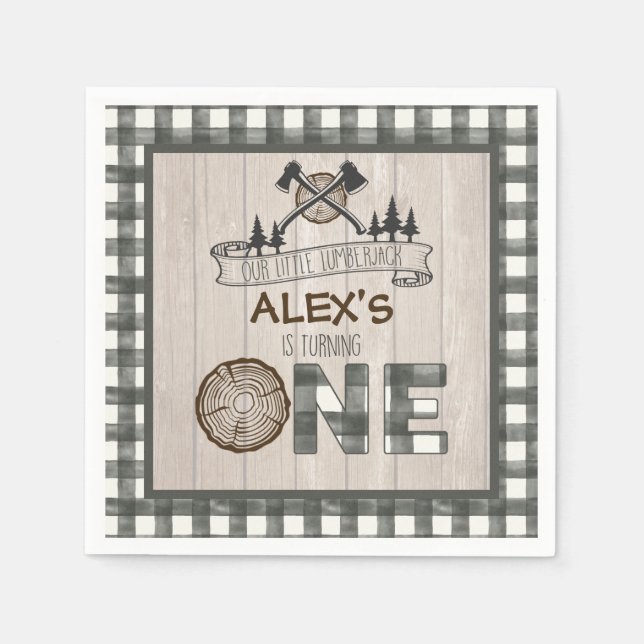 Lumberjack 1:a födelsedag Napkin - Axes White Pappersservett (Framsidan)