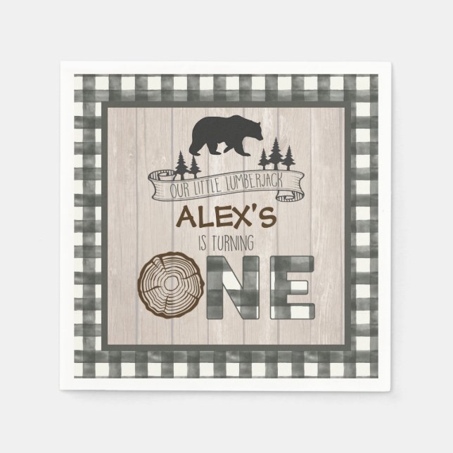 Lumberjack 1:a födelsedag Napkin - björnvit Pappersservett (Framsidan)