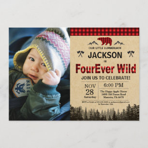 Lumberjack 41 Vilder Birthday Bear Woodland Inbjudningar