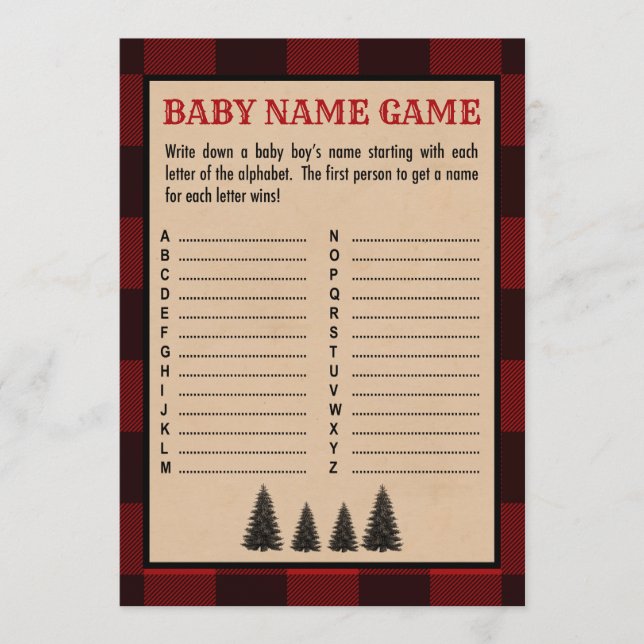 Lumberjack Baby Namn Shower Game Red Play Program (Framsida)