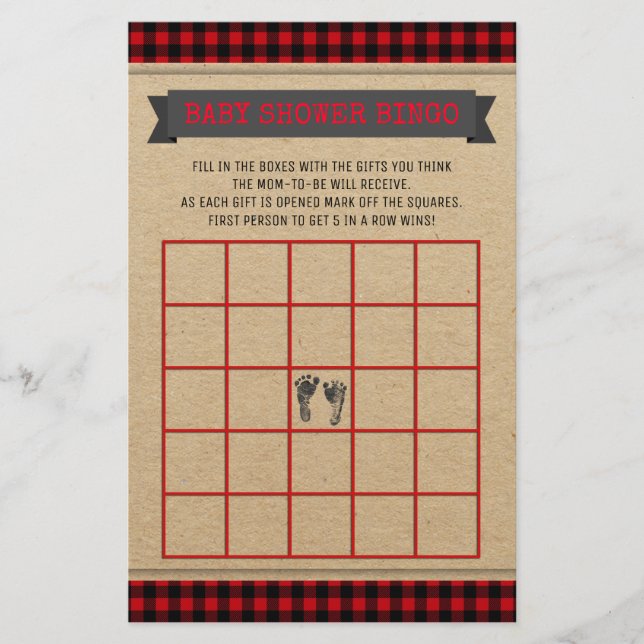 Lumberjack Baby Shower Bingo Card (Framsida)
