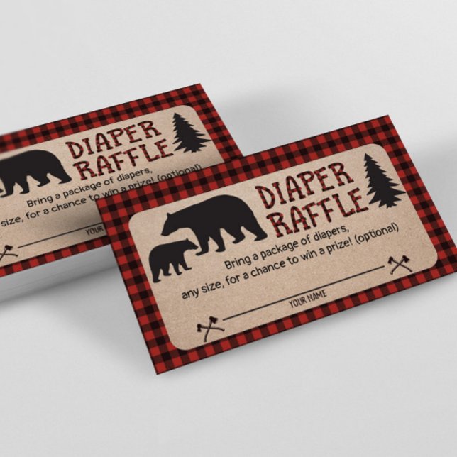 Lumberjack Baby Shower Diaper Raffle Card Bear Tilläggskort (Skapare uppladdad)