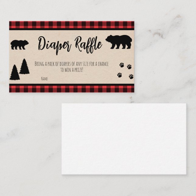 Lumberjack Baby Shower Diaper Raffle Sign Visitkort (Fram/baksida)