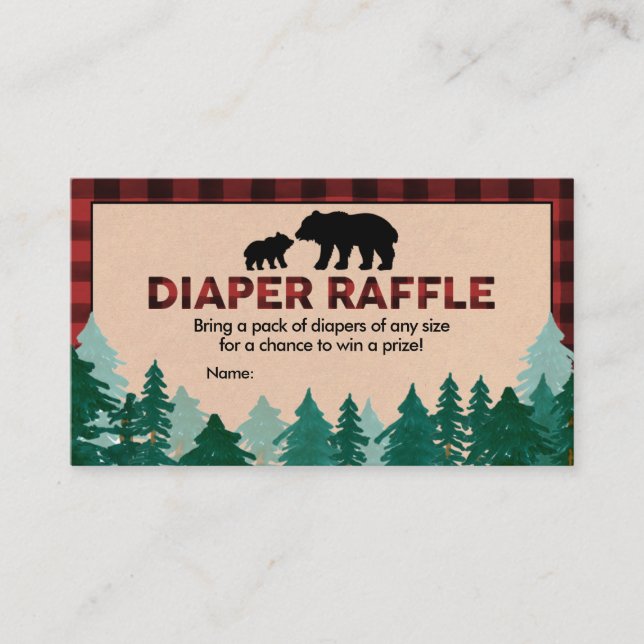 Lumberjack Baby Shower Diaper Raffle Visitkort (Framsida)