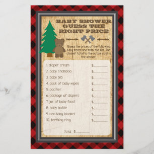 Lumberjack Baby Shower Gissa Höger Prist spel Flygblad