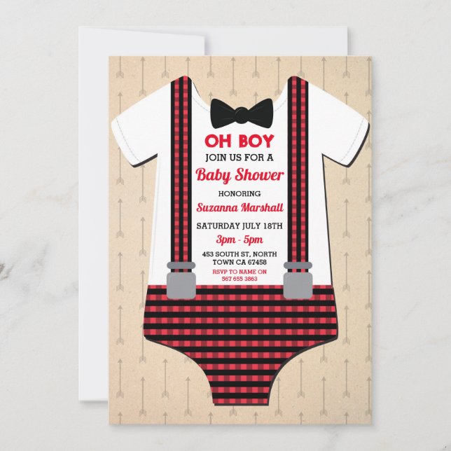 Lumberjack Baby Shower Oh Boy Red Check Inbjudningar (Framsida)