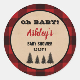Lumberjack Baby Shower Round Favor Stickers (Rund  Runt Klistermärke