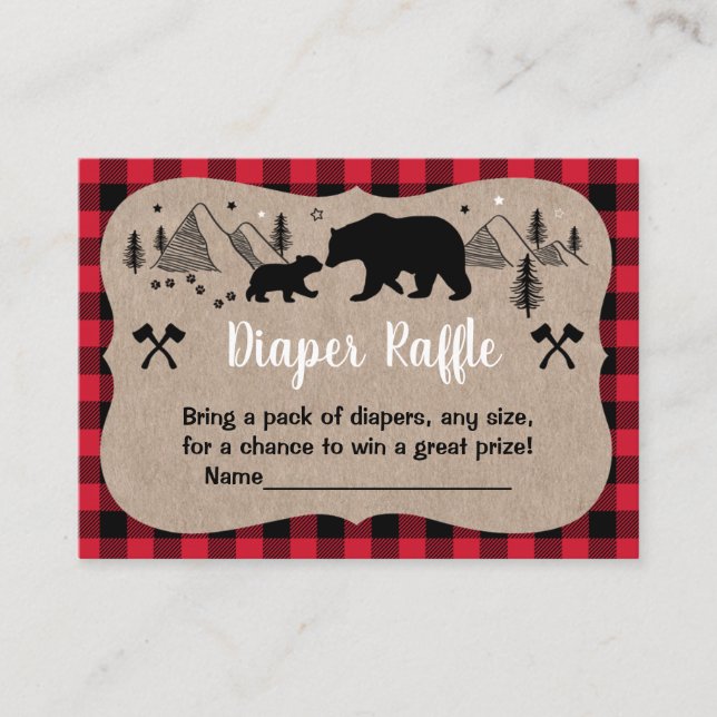 Lumberjack Baby Shower Rustic Bear Diaper Raffle Tilläggskort (Framsida)