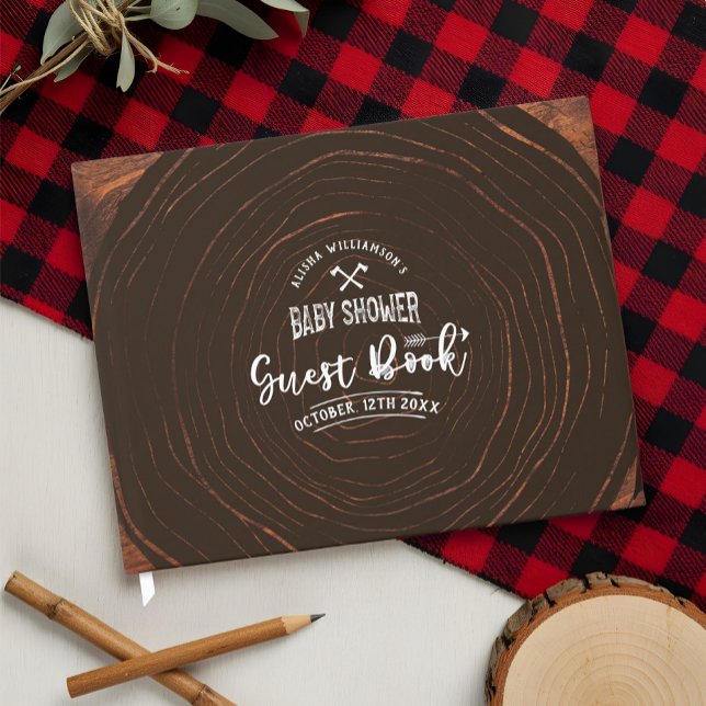 Lumberjack Baby Shower Wood & Red Buffalo Play Gästböcker (Lumberjack Baby Shower Wood & Red Buffalo Plaid Guest Book)