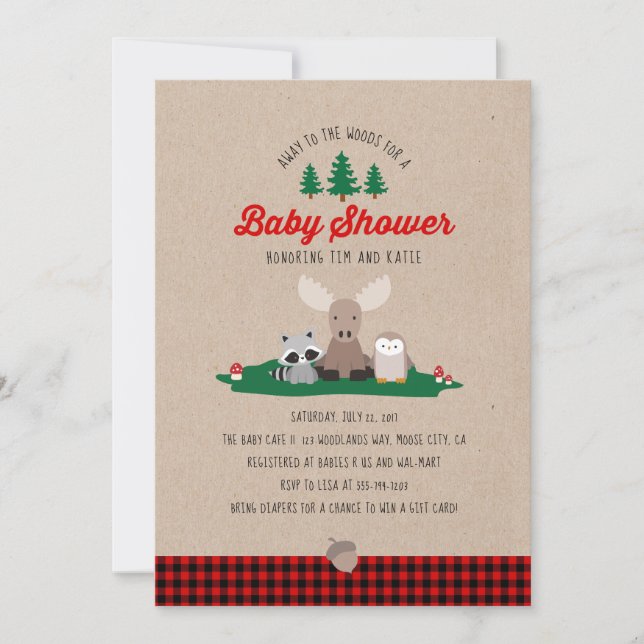 Lumberjack Baby Shower Woodland Animals Rustic Inbjudningar (Framsida)