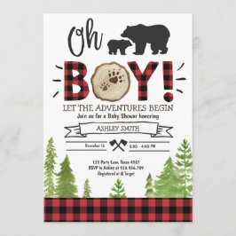 Lumberjack Baby Shower Woodland Bear Unge PWF Inbjudningar