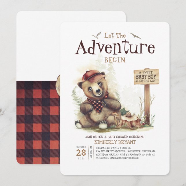 Lumberjack Baby Shower Woodland Little Bear Unge Inbjudningar (Fram/baksida)