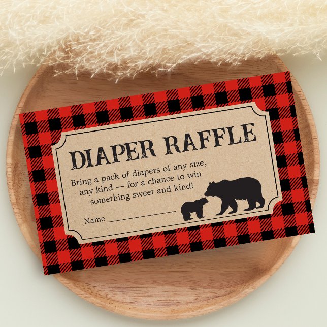 Lumberjack Bear Baby Shower Diaper Raffle Tilläggskort (Bear Plaid Baby Shower Diaper Raffle)