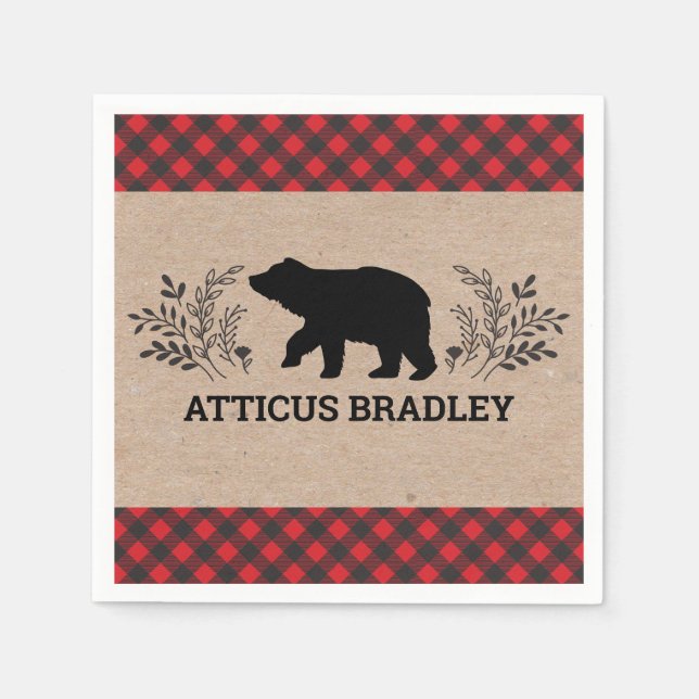 Lumberjack Bear Baby Shower Napkin Pappersservett (Framsidan)