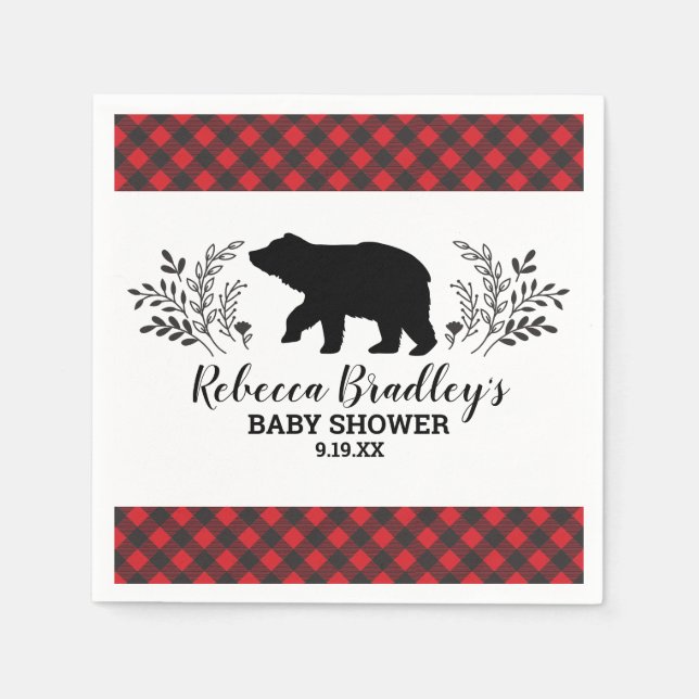 Lumberjack Bear Baby Shower Napkin Pappersservett (Framsidan)