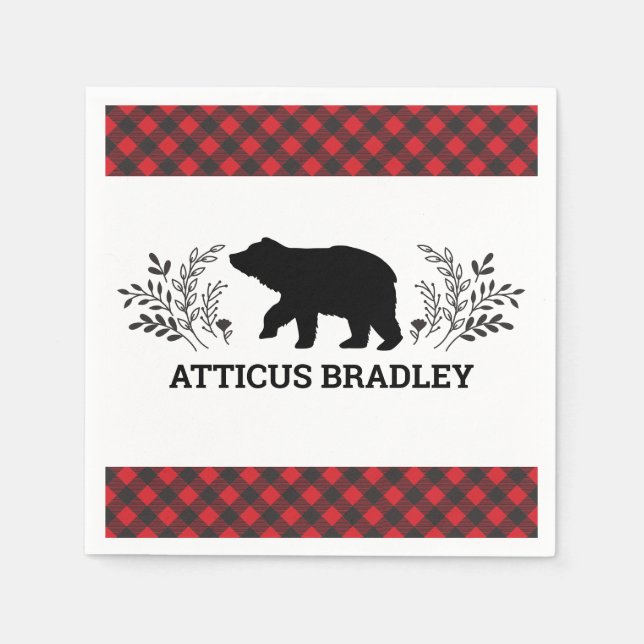 Lumberjack Bear Buffalo Play Baby Shower Napkin Pappersservett (Framsidan)