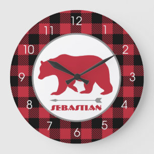 Lumberjack Bear Buffalo Play Hunter Theme Stor Klocka