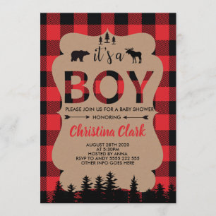 Lumberjack Bear Flansk Boy Shower Inbjudningar